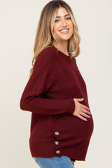 Burgundy Soft Knit Button Detail Maternity Sweater