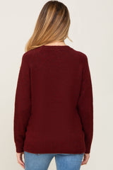 Burgundy Soft Knit Button Detail Maternity Sweater