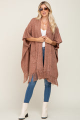 Rust Oversized Fringe Shawl Cardigan