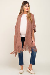 Rust Oversized Fringe Maternity Shawl Cardigan