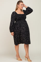 Black Printed Long Sleeve Plus Maternity Midi Dress