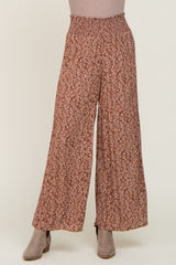 Brown Floral Smocked Wide Leg Pants