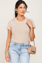 Beige Basic Crew Neck Tee