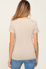 Beige Basic Crew Neck Maternity Tee