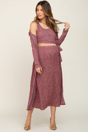 Burgundy 3-Piece Skirt and Cardigan Maternity Set