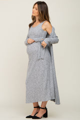 Heather Grey 3-Piece Skirt and Cardigan Maternity Set