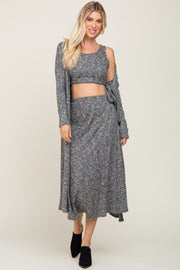 Charcoal 3-Piece Skirt and Cardigan Set