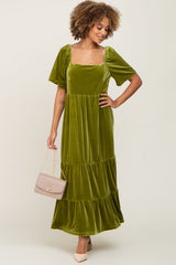 Green Velvet Tiered Maxi Dress