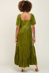 Green Velvet Tiered Maxi Dress