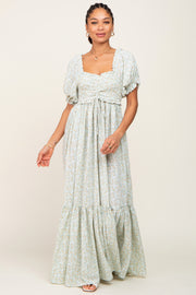 Sage Floral Smocked Ruffle Maxi Dress