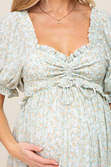 Sage Floral Smocked Ruffle Maternity Maxi Dress