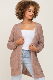 Mocha Open Knit Front Pocket Cardigan