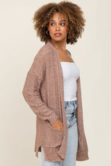 Mocha Open Knit Front Pocket Cardigan