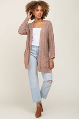 Mocha Open Knit Front Pocket Cardigan