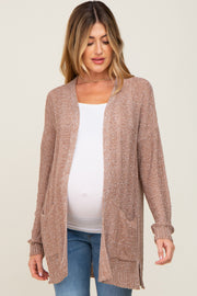 Mocha Open Knit Front Pocket Maternity Cardigan