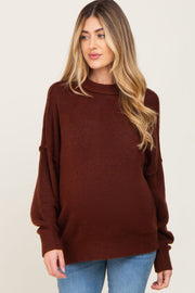 Brown Soft Knit Pullover Maternity Sweater