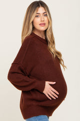 Brown Soft Knit Pullover Maternity Sweater