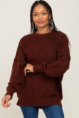 Brown Soft Knit Pullover Maternity Sweater