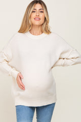 Beige Soft Knit Pullover Maternity Sweater