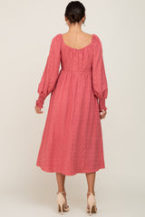 Mauve Wrap Smocked Accent Long Sleeve Dress