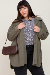 Olive Textured Button Down Maternity Plus Shacket