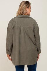 Olive Textured Button Down Maternity Plus Shacket