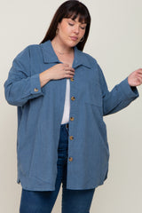 Blue Textured Button Down Plus Shacket