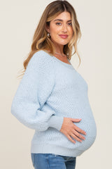 Light Blue Popcorn Knit Raglan Maternity Sweater