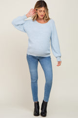 Light Blue Popcorn Knit Raglan Maternity Sweater