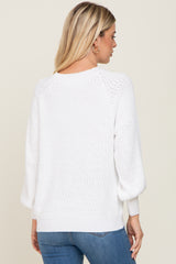 White Popcorn Knit Raglan Sweater