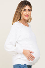 White Popcorn Knit Raglan Maternity Sweater