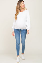 White Popcorn Knit Raglan Maternity Sweater