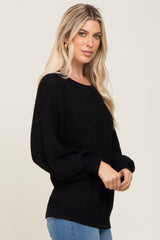 Black Popcorn Knit Raglan Sweater