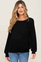 Black Popcorn Knit Raglan Maternity Sweater