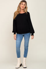 Black Popcorn Knit Raglan Maternity Sweater