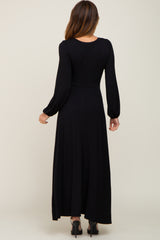 Black Twisted Long Sleeve Hi-Low Hem Maxi Dress