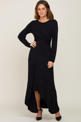 Black Twisted Long Sleeve Hi-Low Hem Maxi Dress