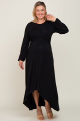 Black Twisted Long Sleeve Hi-Low Hem Plus Maternity Maxi Dress