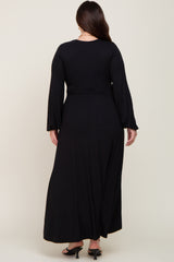 Black Twisted Long Sleeve Hi-Low Hem Plus Maxi Dress