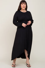 Black Twisted Long Sleeve Hi-Low Hem Plus Maxi Dress