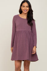 Plum Heathered Long Sleeve Maternity Dress