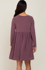 Plum Heathered Long Sleeve Maternity Dress