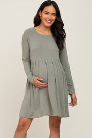 Light Olive Heathered Long Sleeve Maternity Dress