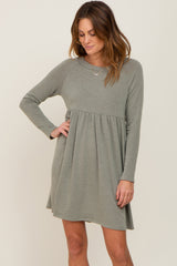 Light Olive Heathered Long Sleeve Dress