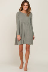 Light Olive Heathered Long Sleeve Dress