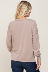 Beige Button Front Terry Long Sleeve Top