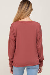 Rust Button Front Terry Long Sleeve Maternity Top