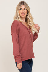 Rust Button Front Terry Long Sleeve Top