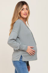 Sage Button Front Terry Long Sleeve Maternity Top