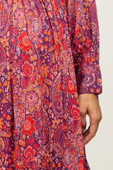 Plum Paisley Print Cutout Front Long Sleeve Maternity Maxi Dress